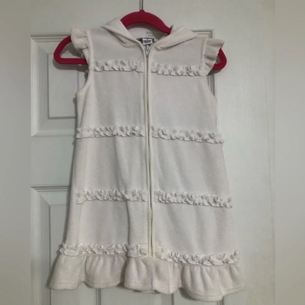 Hartstrings‎ white Ruffle Hooded Zip swim cover up girls size 4 summer beach